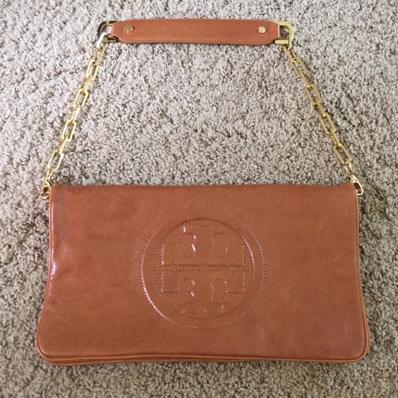 Tory Burch Handbags - Tory Burch Reva Bombe Clutch in Royal Tan